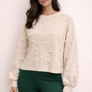Zara Cream Pearl Pom-Pom Women's Sweatshirt